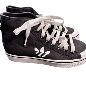 Adidas Originals Nizza High Top Sneakers Black White Canvas Women US 5.5